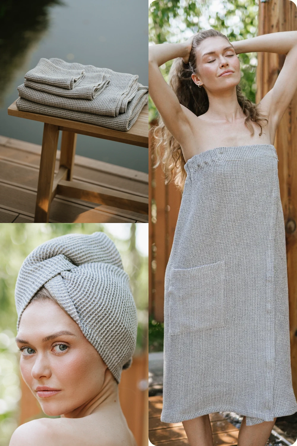zestaw do saunowania dla kobiet natural grey wafel len
