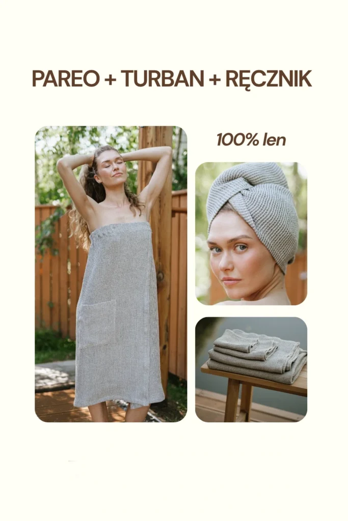 zestaw do saunowania dla kobiet natural grey wafel len