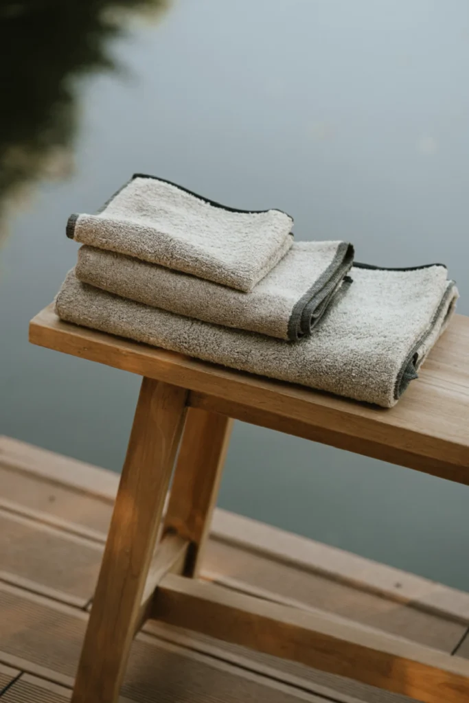 ułożone lniane ręczniki do sauny frotte natural black