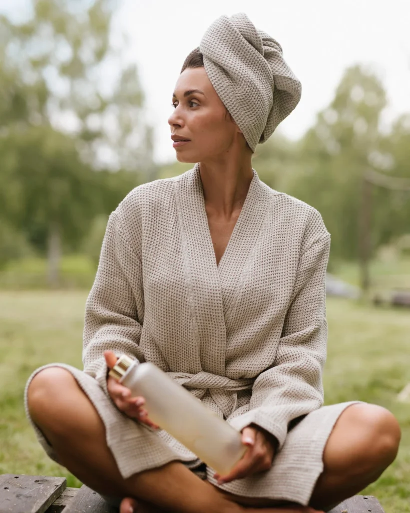 Turban na włosy do sauny wafel natural