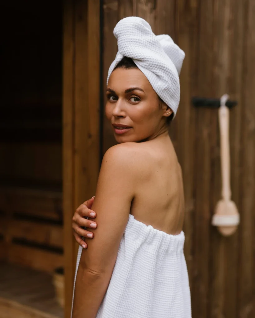 Biały lniany turban do sauny wafel white.