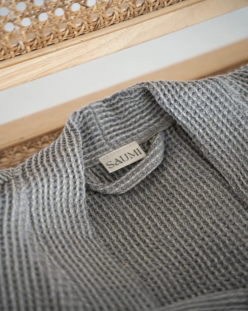 szlafrok lniany wafel natural grey