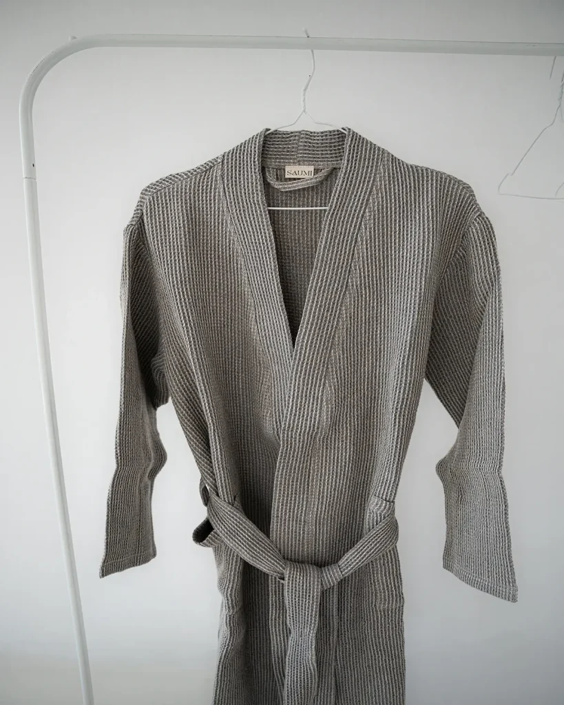 szlafrok lniany wafel natural grey