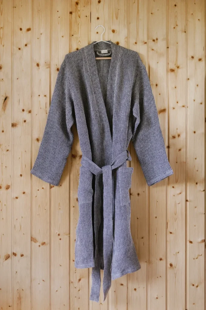 lniany szlafrok do sauny wafel jeans blue