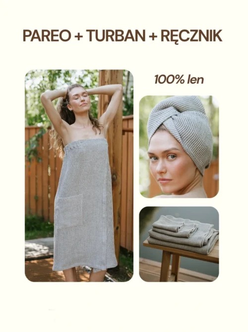 zestaw do saunowania dla kobiet natural grey wafel len